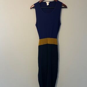 Chic Purple + Mustard Midi Dress